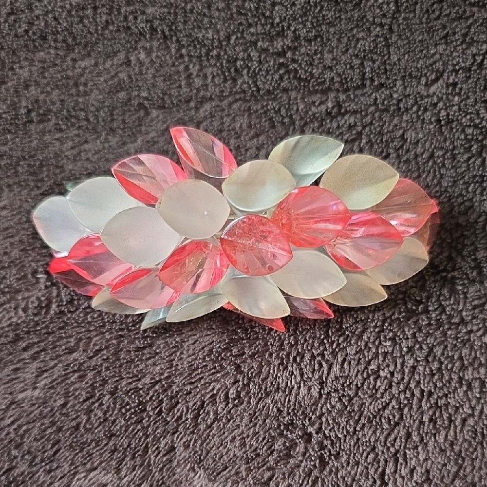 Vintage Floral Lucite/acrylic Hair Barrette — Pink & Iridescent